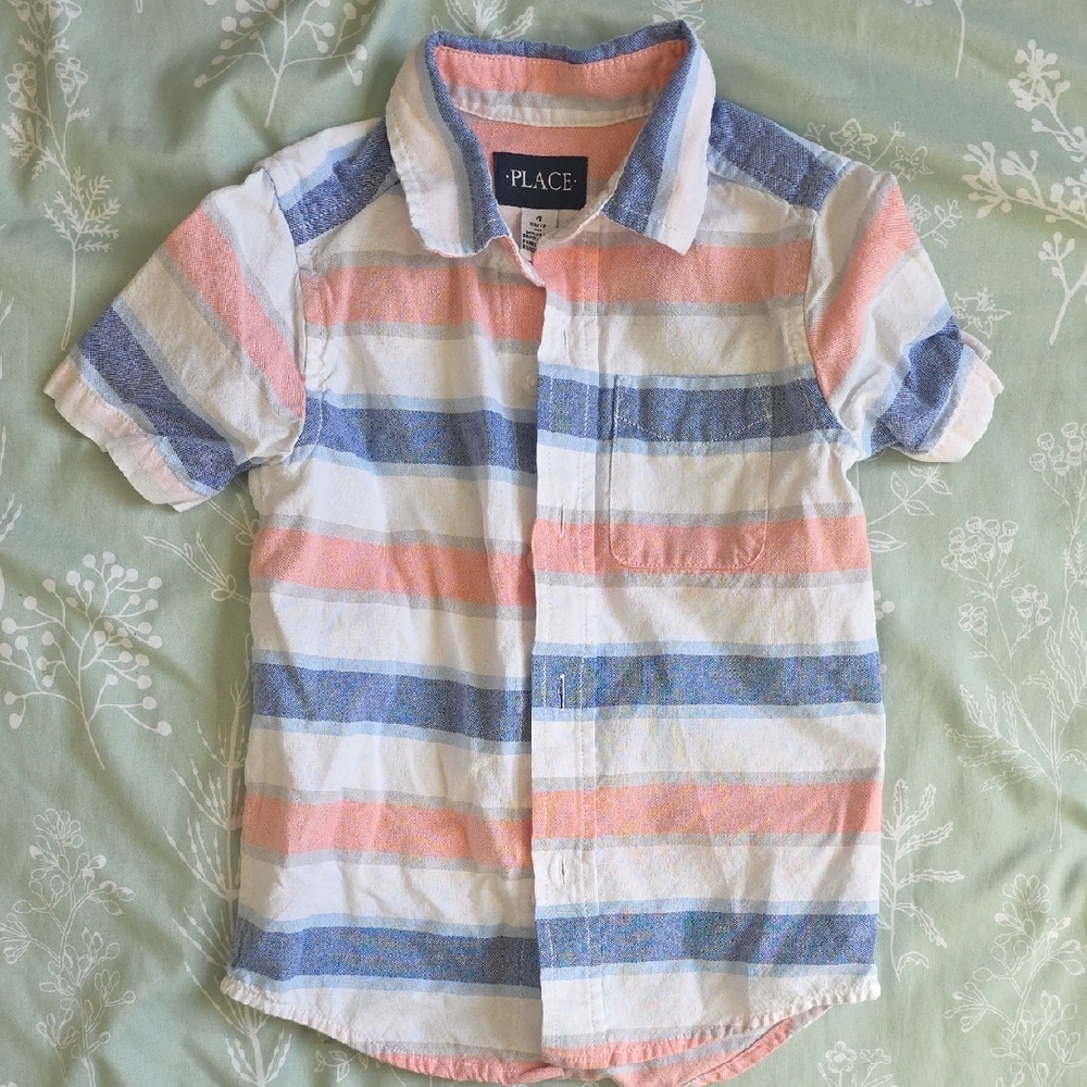 The Children's Place Striped Button-Down Shirt - Blue, Pink, White